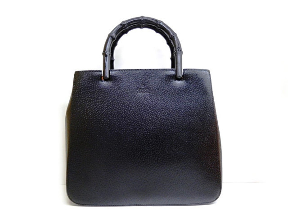 Gucci Bamboo Handbag Embossed Leather Black